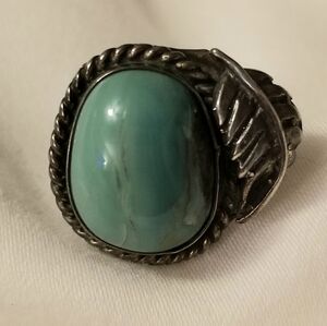 Southwest Silver Hand Crafted Morenci  Turquoise Ring - Arizona - Size 6